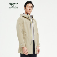 七匹狼风衣男士2021春季中长装连帽时尚休闲弹力舒适男装外套1D1B10704793 701(卡其) 170/88A/L