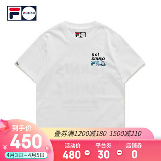 FILA FUSION 斐乐针织短袖衫2021春夏新款时尚印花运动圆领T恤女 标准白-WT 175/92A/XL