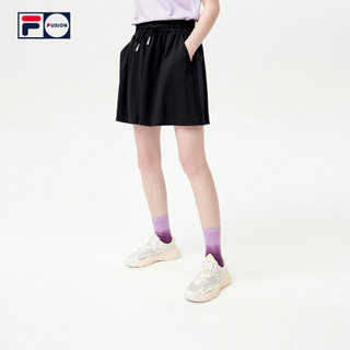 FILA FUSION 斐乐潮牌女装针织短裤2021夏季新款时尚休闲运动裤 T11W121603F 深黑-BK（宽松版型，建议拍小一码） 165/66A/M
