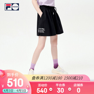 FILA FUSION 斐乐潮牌女装针织短裤2021夏季新款时尚休闲运动裤 T11W121603F 深黑-BK（宽松版型，建议拍小一码） 165/66A/M