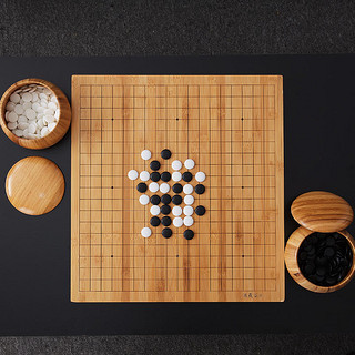 围棋 五子棋套装 楠竹棋罐 密胺棋子 双面棋盘 竹质两用棋盘(厚)