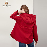 暇步士Hush Puppies 秋冬连帽抽绳短款夹克外套女式风衣  HJ-18517 中红1-041 L