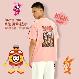 风谜 FOOXMET 防污抗菌2020新款短袖T恤男春夏宽松 赛小息粉色男女同款 XL