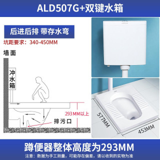 箭牌卫浴(ARROW) 蹲便器套装含水箱 防臭大便池蹲坑洗手间卫生间大便池蹲盆 大冲力蹲坑厕所蹲盆 ALD507G-1+双键水箱套装(后排带存水弯)