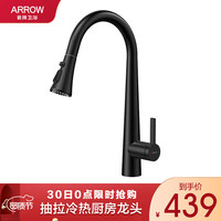 箭牌 ARROW 抽拉式厨房水龙头 不锈钢主体洗菜盆冷热水龙头可旋转多功能厨房水槽龙头 抽拉龙头AE45106MB