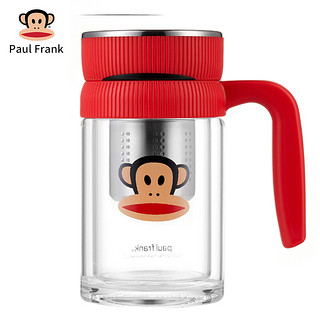 大嘴猴（Paul Frank）双层玻璃杯男女办公家用加厚带把泡茶杯300ml茶水分离杯子PFD219 千禧红