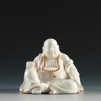 仟信慈艺「描金弥勒」弥勒佛佛像陶瓷礼品汽车摆件大肚佛 送财佛描金