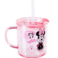 Disney 迪士尼 儿童牛奶杯吸管杯带刻度果汁杯 宝宝喝牛奶专用杯子带把手儿童水杯260ml 粉色米妮