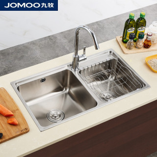 Jomoo 九牧水槽 九牧 Jomoo 304不锈钢加厚水槽双槽套餐厨房水槽大容量不沾油双槽洗菜盆洗碗池淘菜盆 含龙头 报价价格评测怎么样 什么值得买