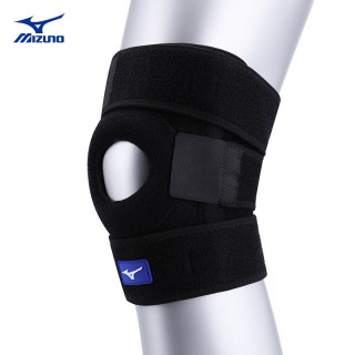 美津浓(MIZUNO)运动护膝弹簧支撑加压开放式护腿膝盖跑步髌骨带半月板男女损伤防撞健身保暖可调试款 C2CS0039-09黑色(双弹簧专业防护) 均码1只