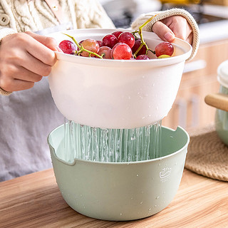 禧天龙抗菌双层厨房水槽洗菜盆沥水篮多功能茶几客厅水果盘塑料（云雾绿2L）