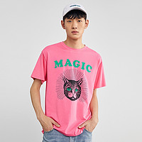 太平鸟男装春夏新品男士小猫印花个性潮流男式T恤 L 粉色