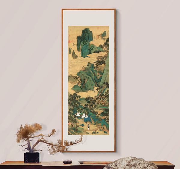 艺术家的礼物-仇英名作复刻-桃源仙境图 小号柚木框 41x100cm