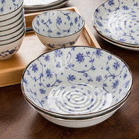美浓烧（Mino Yaki）日本进口陶瓷轻复古简约日式青花碗盘碟套装家用组合餐具16头套 唐草16件套