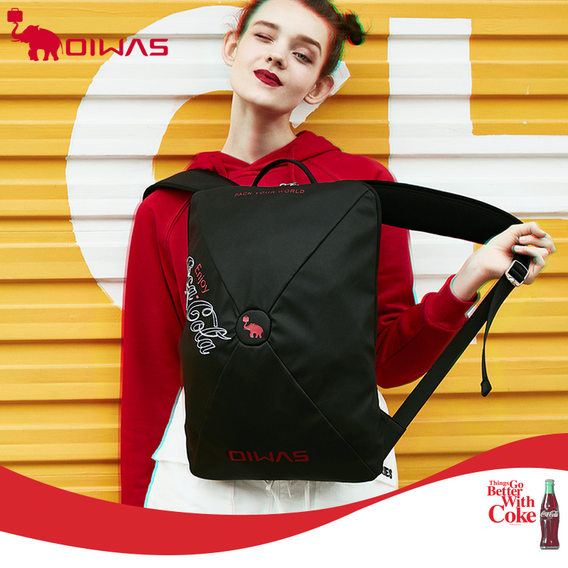 爱华仕 OIWAS可口可乐联名设计款双肩包男书包时尚潮流休闲运动背包 4783 黑色