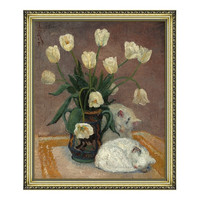 雅昌 潘玉良《郁金香双猫》68x80cm 油画布 宫廷金实木框