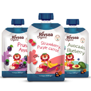 Rivsea 禾泱泱 果泥 西班牙版 3段 牛油果猕猴桃苹果味+紫胡萝卜草莓香蕉苹果味+西梅苹果味 100g*3袋