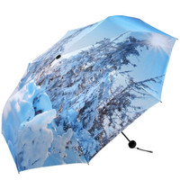 天堂伞 Paradise天堂 伞 全遮光黑胶转印55cm*8骨三折太阳伞晴雨伞银装素裹