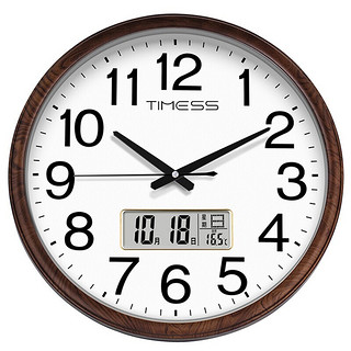 TIMESS P36-A 圆形石英挂钟 木纹色 40cm 日历款