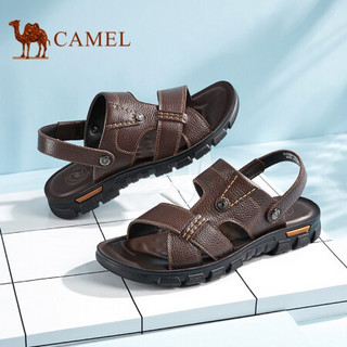 骆驼（CAMEL）牛皮沙滩拖鞋两穿防滑软底商务休闲男士凉鞋 A122211612 棕色 41
