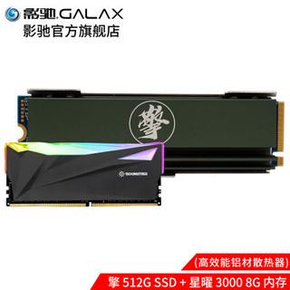 影驰 擎256G512G1TB M.2 SSD NVME PCI-E台式机固态硬盘M.2硬盘 擎512G+星曜3000 8G