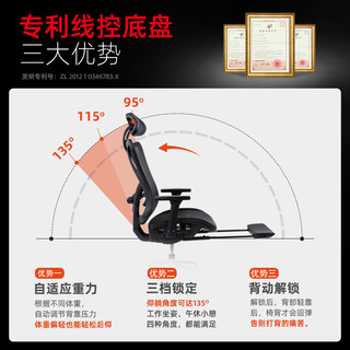 永艺 电脑椅人体工学椅 黑框黑网-无搁脚 铝合金脚 旋转升降扶手