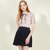 衣恋【专柜同款】夏季设计感小众格纹系带蝴蝶结衬衫女 L 粉色(25)Pink