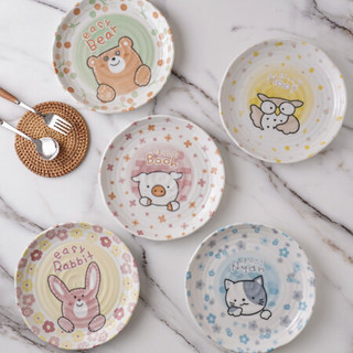 美浓烧 日本进口卡通餐盘儿童盘子可爱创意陶瓷餐具套装 萌趣-卡通盘5个一套