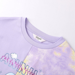 安奈儿童装女童圆领短袖T恤2021夏新款 海芋紫 130cm