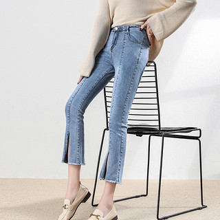 拉夏贝尔旗下2021年春季新款时尚气质百搭显瘦显腿长女式牛仔裤 S 浅蓝