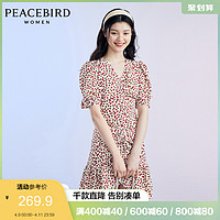 PEACEBIRD 太平鸟 太平鸟 V领泡泡袖碎花连衣裙女 收腰修身荷叶边抽褶裙 M 彩色纹样