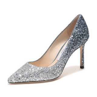 周仰杰 JIMMY CHOO 女士闪光面料高跟鞋银蓝色渐变 ROMY 85 BRE 173 SILVER DUSK BLUE 36.5码