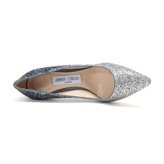 周仰杰 JIMMY CHOO 女士闪光面料高跟鞋银蓝色渐变 ROMY 85 BRE 173 SILVER DUSK BLUE 36.5码