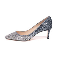 JIMMY CHOO 周仰杰 女士闪光面料高跟鞋银蓝色渐变 ROMY 60 BRE 173 SILVER DUSK BLUE 35码