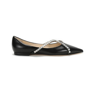 周仰杰 JIMMY CHOO 女士皮革尖头单鞋平底鞋黑色 GENEVI FLAT YAY 211 BLACK CRYSTAL 39码