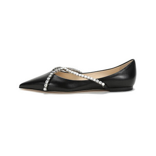 周仰杰 JIMMY CHOO 女士皮革尖头单鞋平底鞋黑色 GENEVI FLAT YAY 211 BLACK CRYSTAL 39码