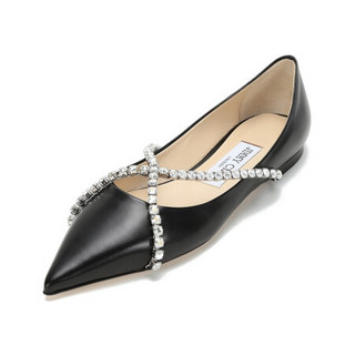 周仰杰 JIMMY CHOO 女士皮革尖头单鞋平底鞋黑色 GENEVI FLAT YAY 211 BLACK CRYSTAL 37码