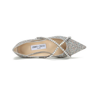 周仰杰 JIMMY CHOO 女士闪光面料尖头单鞋平底鞋银色多色 GENEVI FLAT YOG 211 SILVER MULTI CRYSTAL 35码