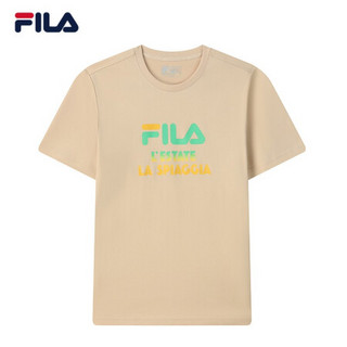 FILA 斐乐官方男士短袖T恤 2021年夏季新款纯棉圆领撞色运动上衣 榛蘑色-LK 170/92A/M
