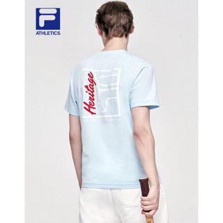 FILA ATHLETICS斐乐男士短袖T恤2021夏季新款植绒莫代尔上衣 A11M123108F 浅蓝色-LB 180/100A/XL