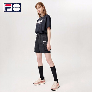 FILA FUSION 斐乐潮牌针织短袖衫2021夏季新款时尚运动短款T恤女 深黑-BK（宽松版型，建议拍小一码） 180/96A/XXL