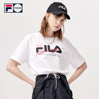 FILA FUSION 斐乐潮牌针织短袖衫2021夏季新款时尚运动短款T恤女 标准白-WT（宽松版型，建议拍小一码） 175/92A/XL