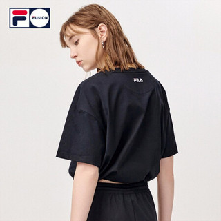 FILA FUSION 斐乐潮牌针织短袖衫2021夏季新款时尚运动短款T恤女 深黑-BK（宽松版型，建议拍小一码） 180/96A/XXL