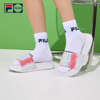 FILA FUSION 斐乐潮牌运动拖鞋女子2021夏季新款一字带休闲沙滩鞋 亮橙色-OG 40