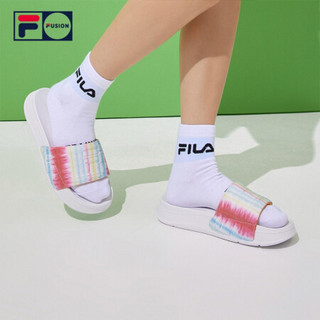 FILA FUSION 斐乐潮牌运动拖鞋女子2021夏季新款一字带休闲沙滩鞋 亮橙色-OG 39