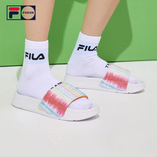 FILA FUSION 斐乐潮牌运动拖鞋女子2021夏季新款一字带休闲沙滩鞋 亮橙色-OG 39