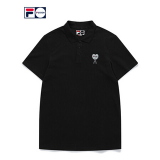 FILA FUSION潮牌针织短袖POLO衫2021夏季新款时尚运动休闲T恤男 深黑-BK 175/96A/L