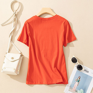 Puella拉夏贝尔旗下2021春季新品女款时尚印花T恤修身百搭短袖衫 L 橙红