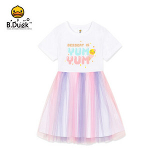 B.duck小黄鸭童装儿童短袖连衣裙新款夏装女童洋气裙子网纱公主裙 MBF2280310 白色 170cm