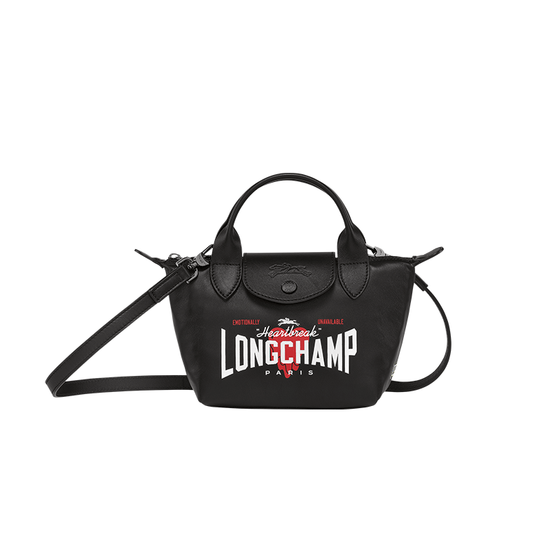 LONGCHAMP 珑骧 X EU Le Pliage Cuir系列 女士羊皮饺子包 L1500EUA001 黑色 迷你